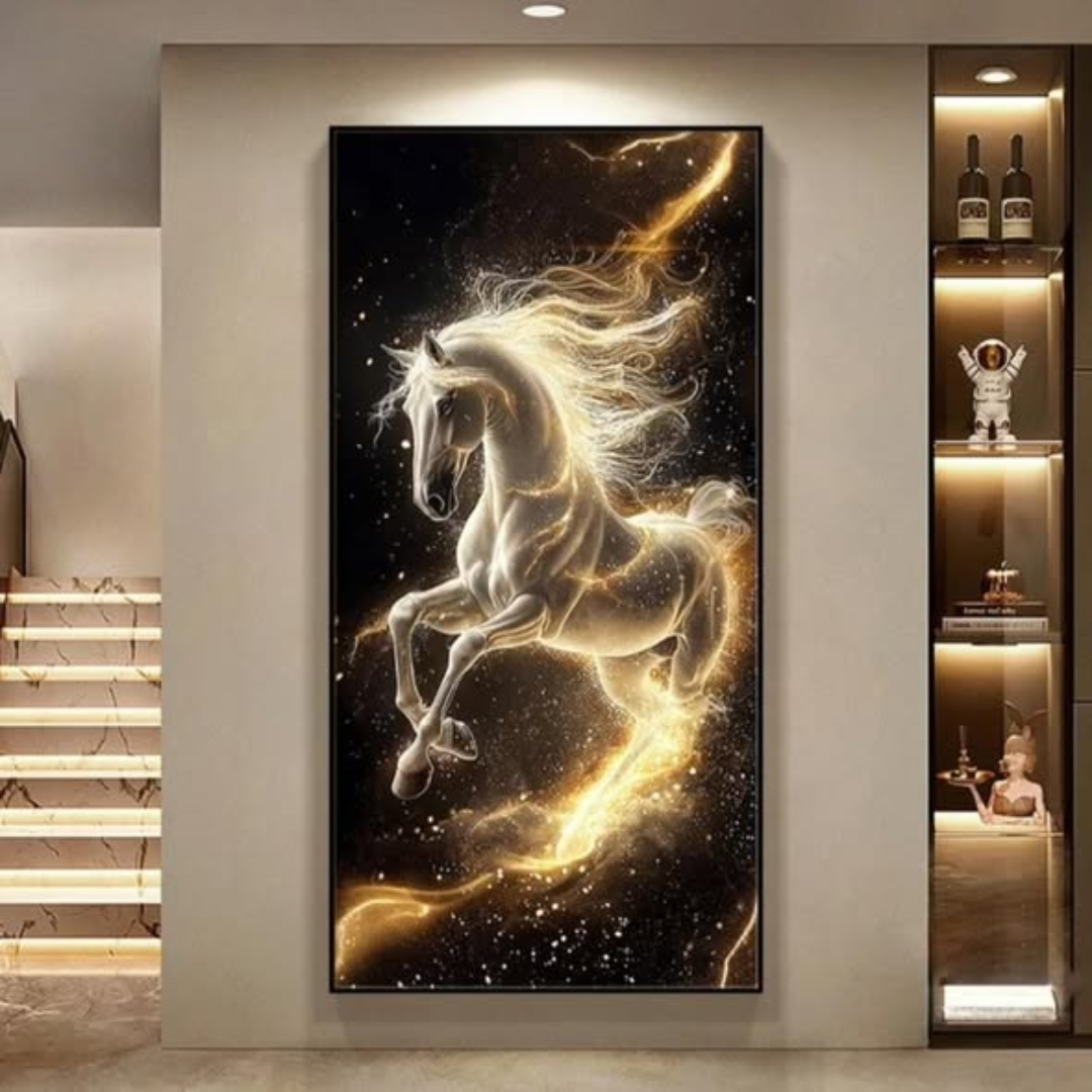 Modern Crystal LED Gold Horse Canvas Wall Art