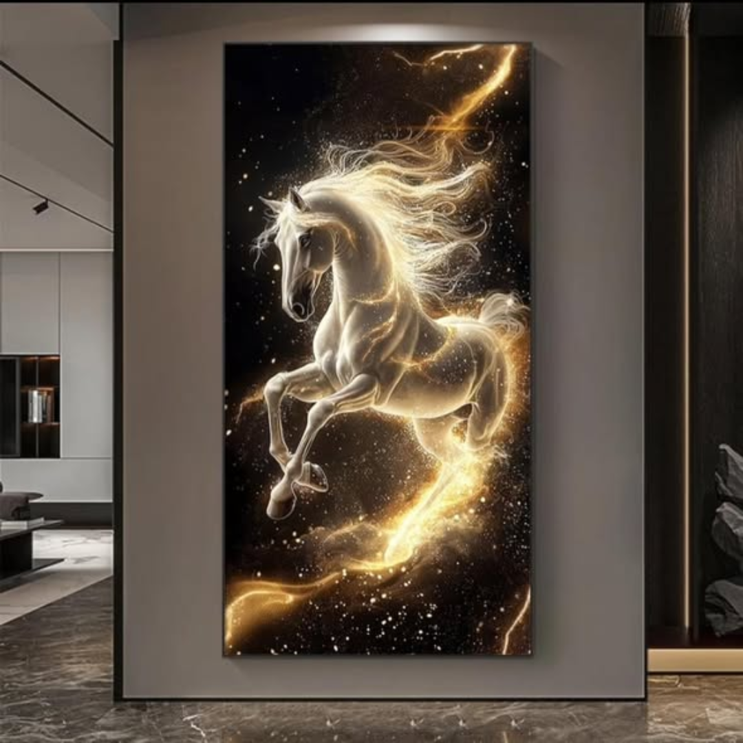 Modern Crystal LED Gold Horse Canvas Wall Art