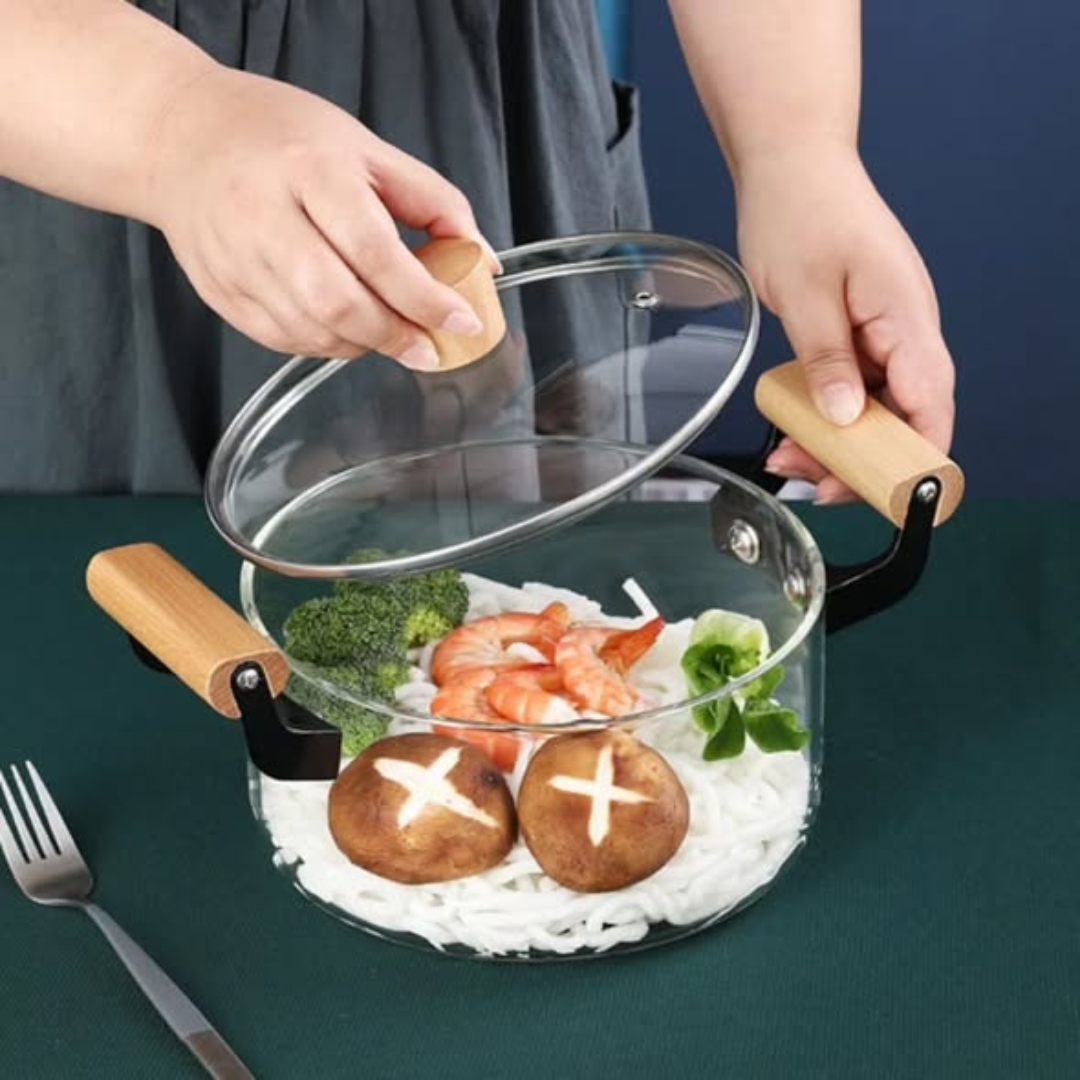 2 wooden handle cookware