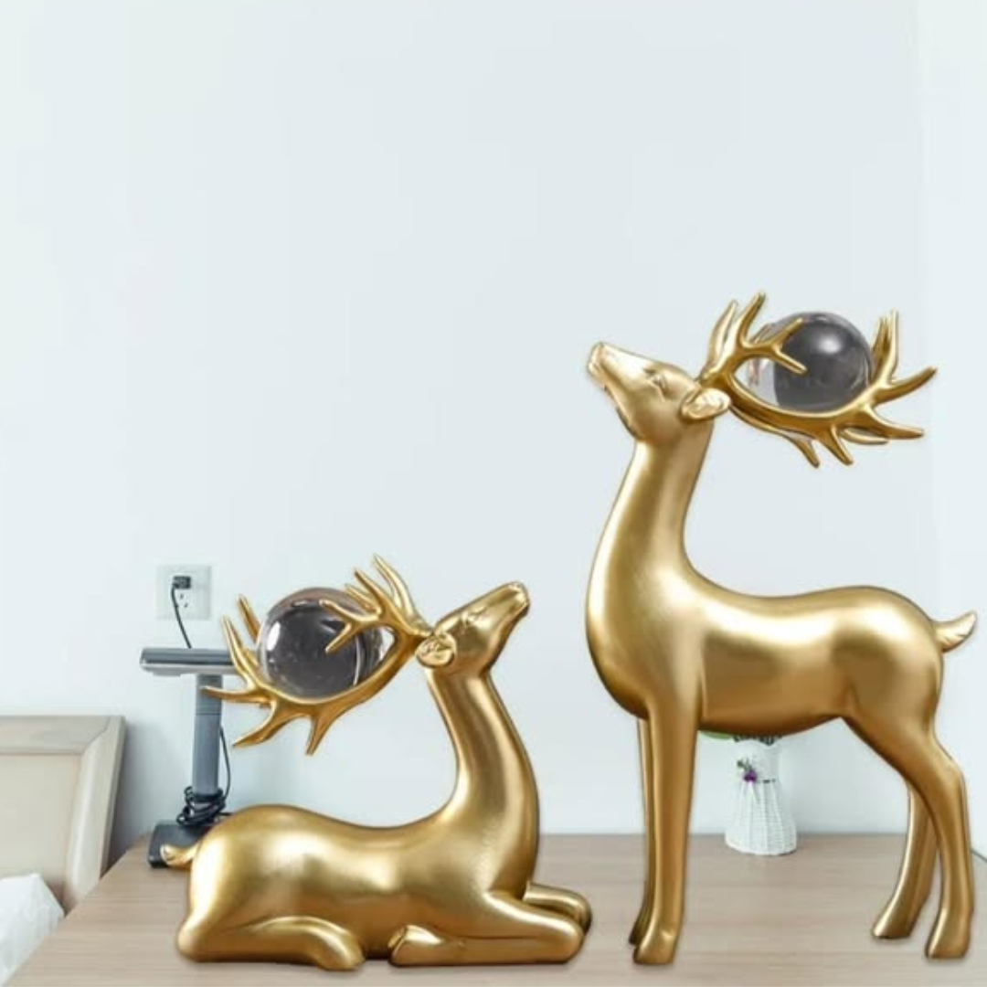 2pcs Nordic Golden Deer Resin Ornaments with Crystal Ball
