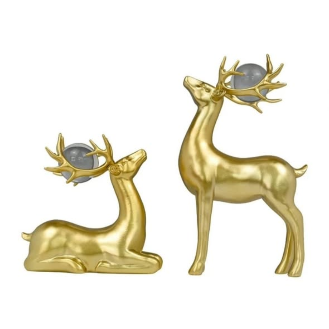 2pcs Nordic Golden Deer Resin Ornaments with Crystal Ball