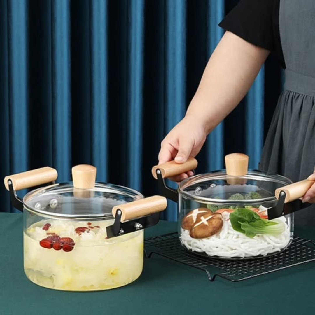 2 wooden handle cookware