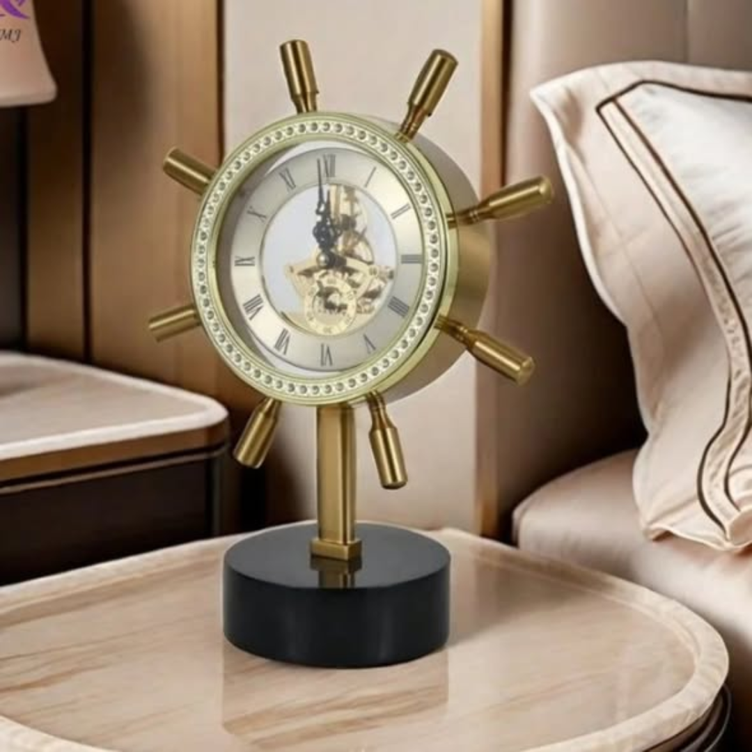 Captain Steering Metallic Marble Base Desktop Clock