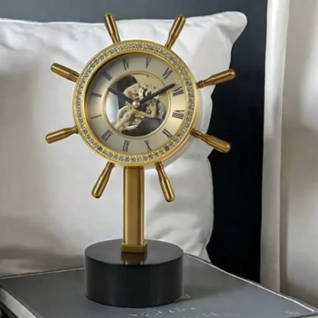 Captain Steering Metallic Marble Base Desktop Clock