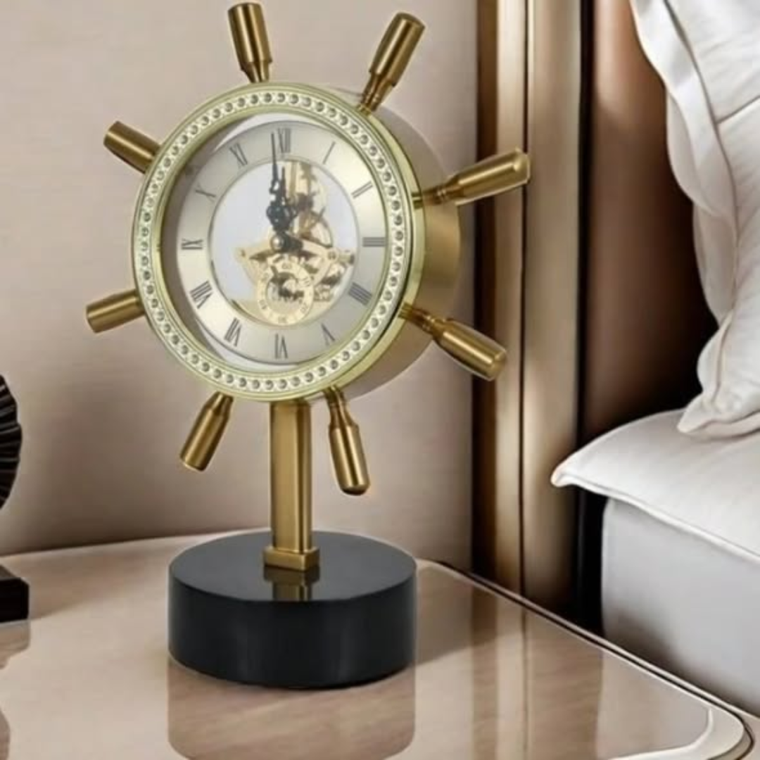 Captain Steering Metallic Marble Base Desktop Clock