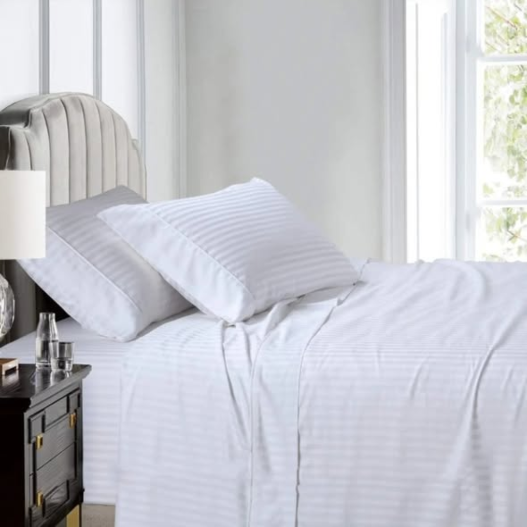2 White Stripped Bedsheets