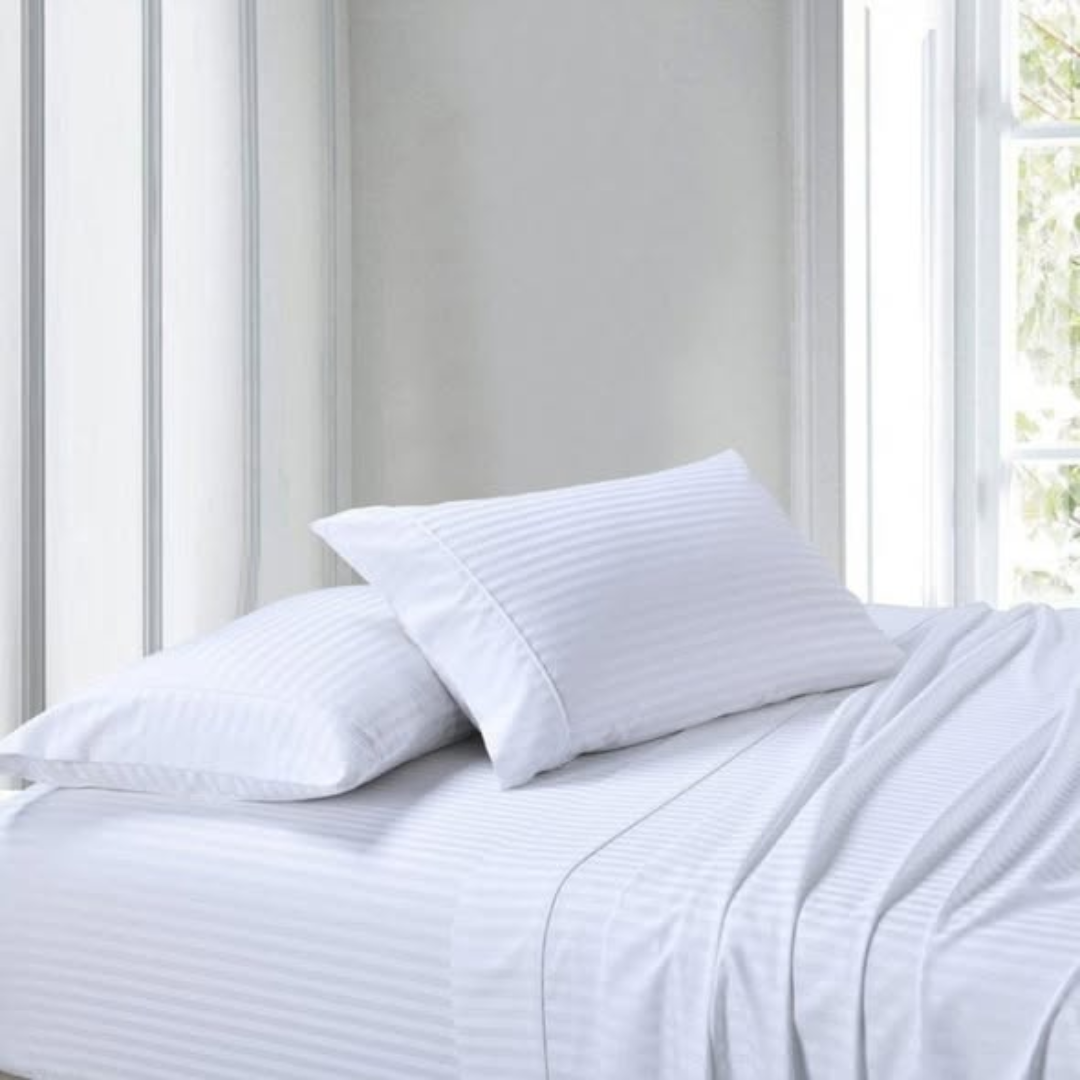 2 White Stripped Bedsheets