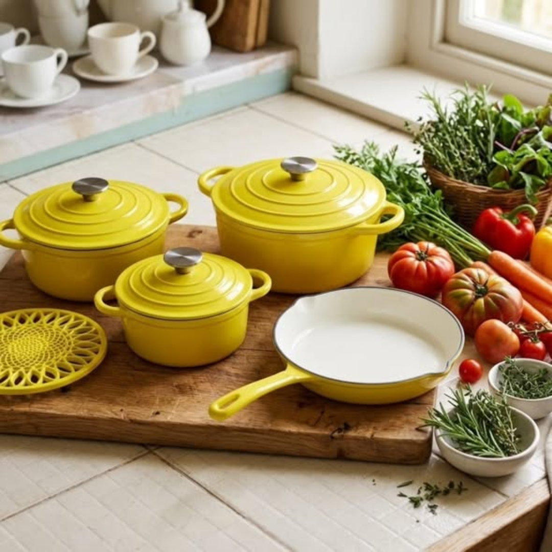 8pc Enamel Cast Iron Pot Set
