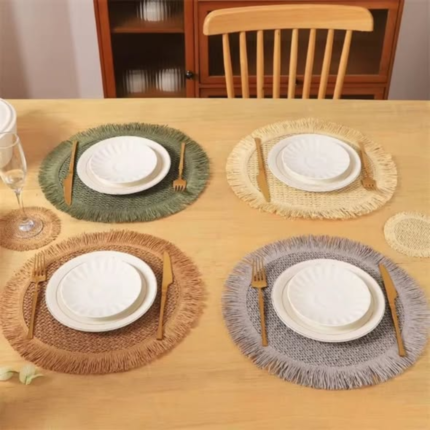 6 pcs set Nordic tassel woven table mat