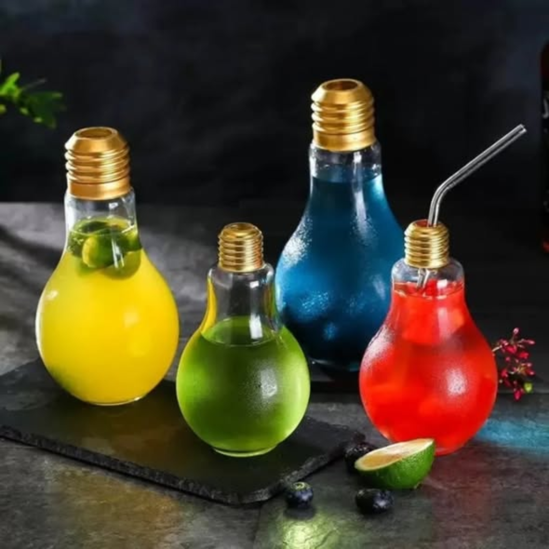 Glass Cups Light Bulb Shaped Drinking Glasses 3 pcs