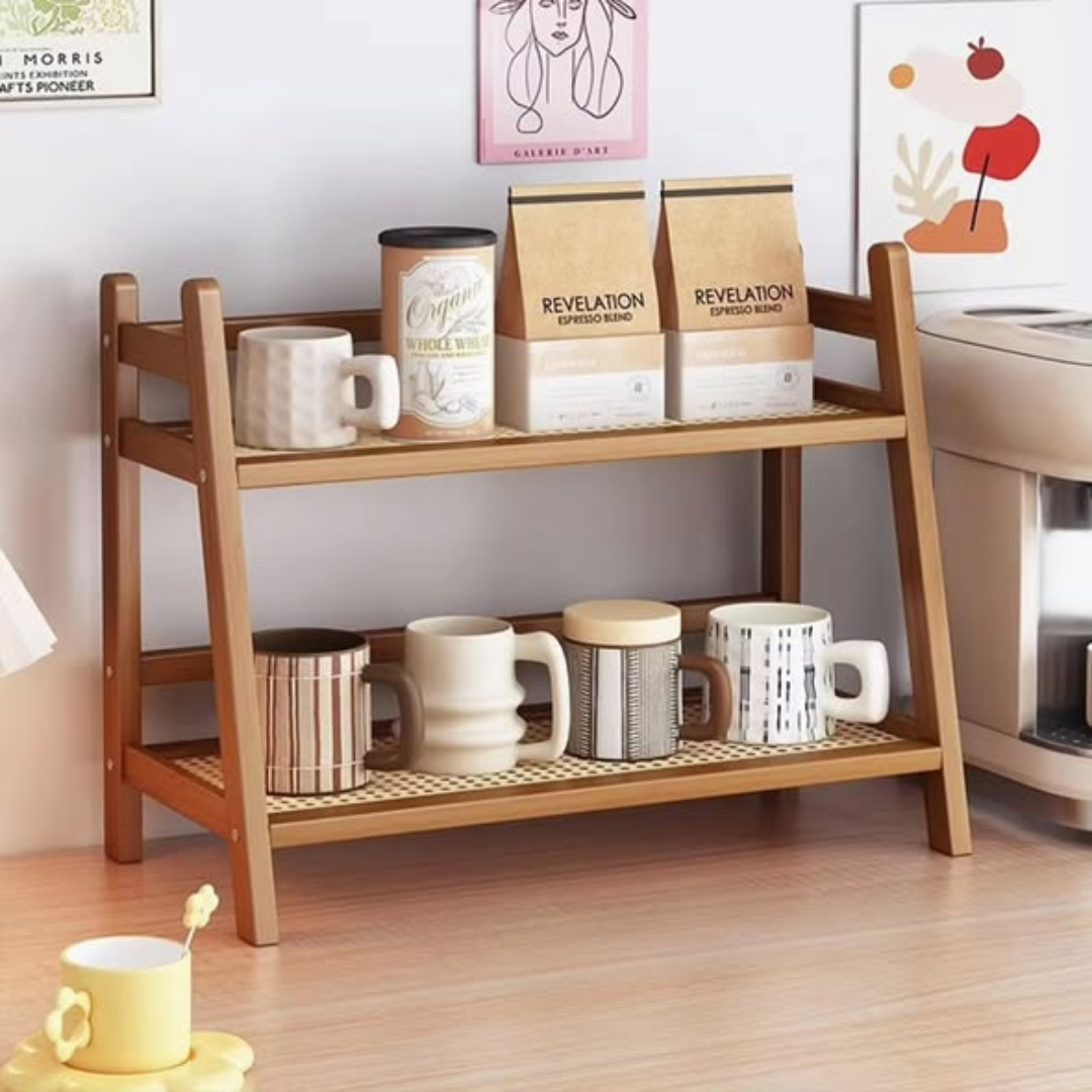 Bamboo countertop storage rack