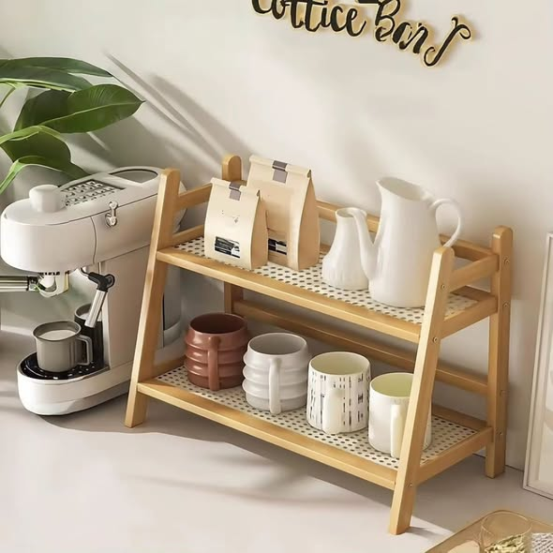 Bamboo countertop storage rack