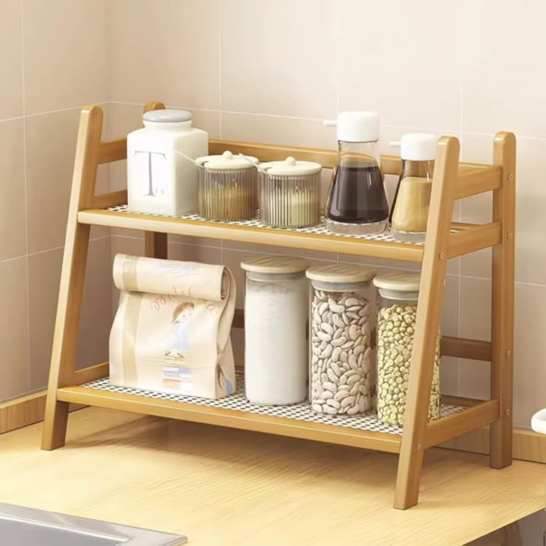 Bamboo countertop storage rack