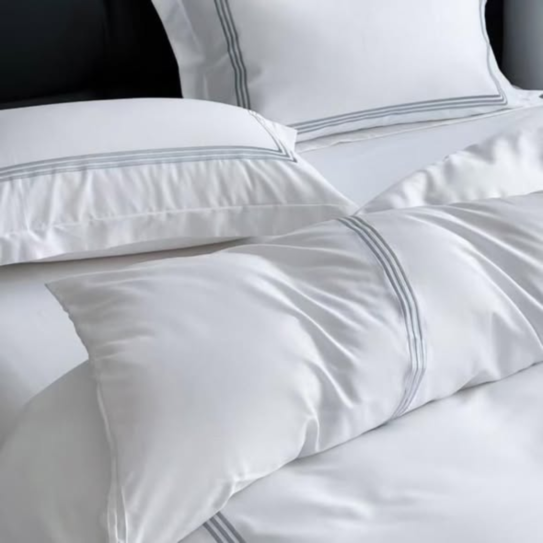 100% Pure Cotton Duvet Cover Set (Grey Stripes)