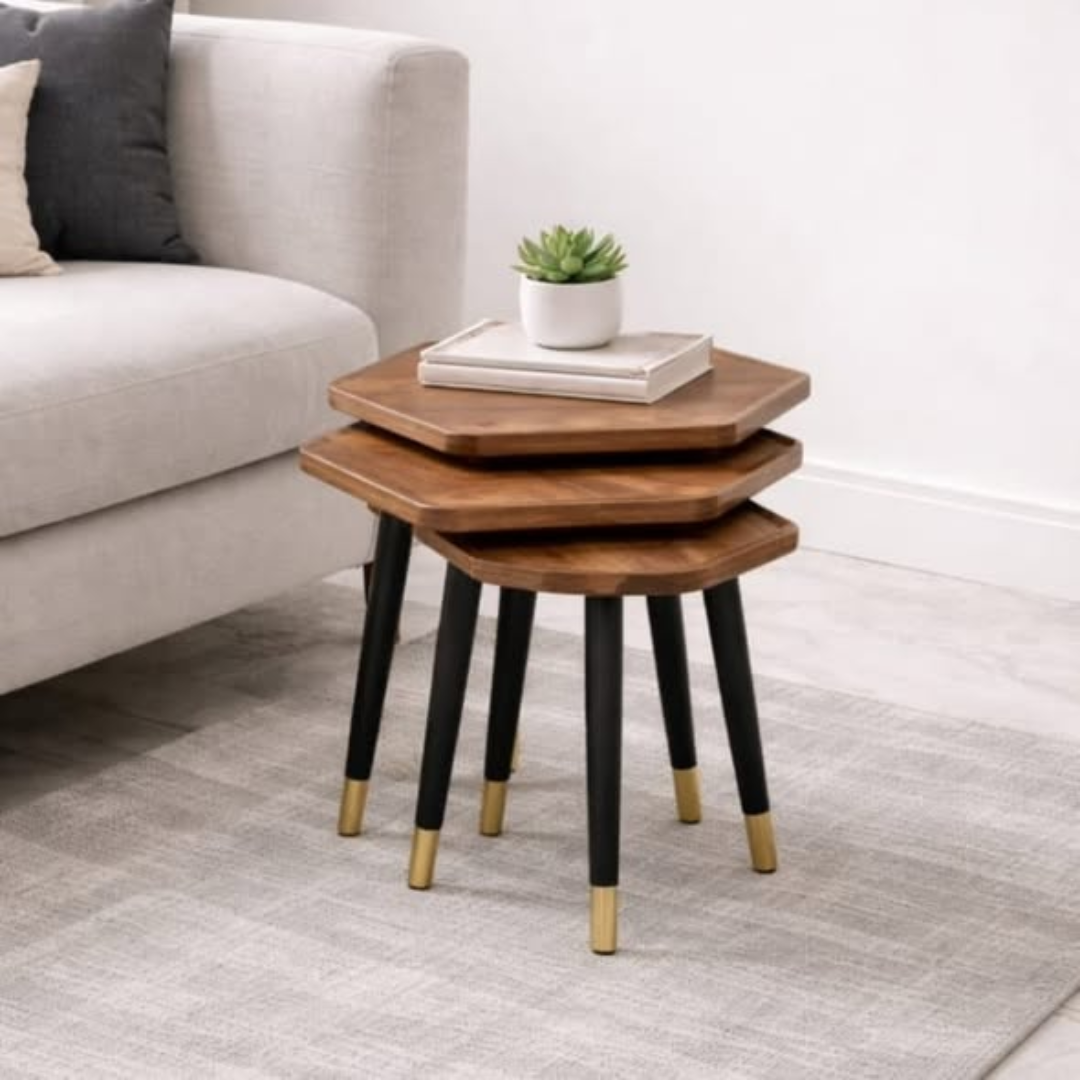 3pc Hexagonal Nesting Table Stools