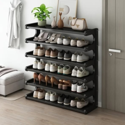 Black Slim 6-Tier Bamboo Shoe Rack