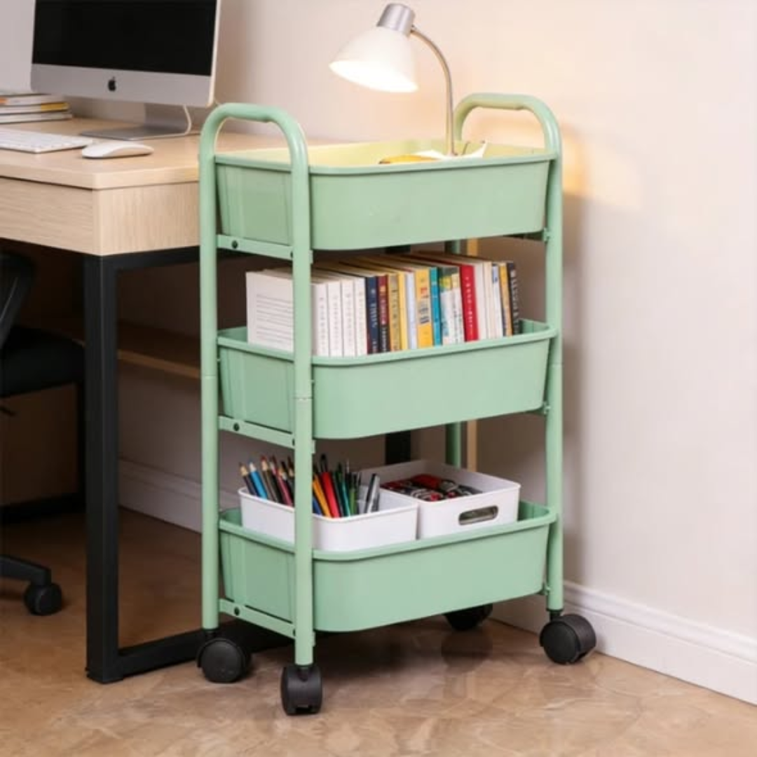 Multi-functional movable trolley storage rack