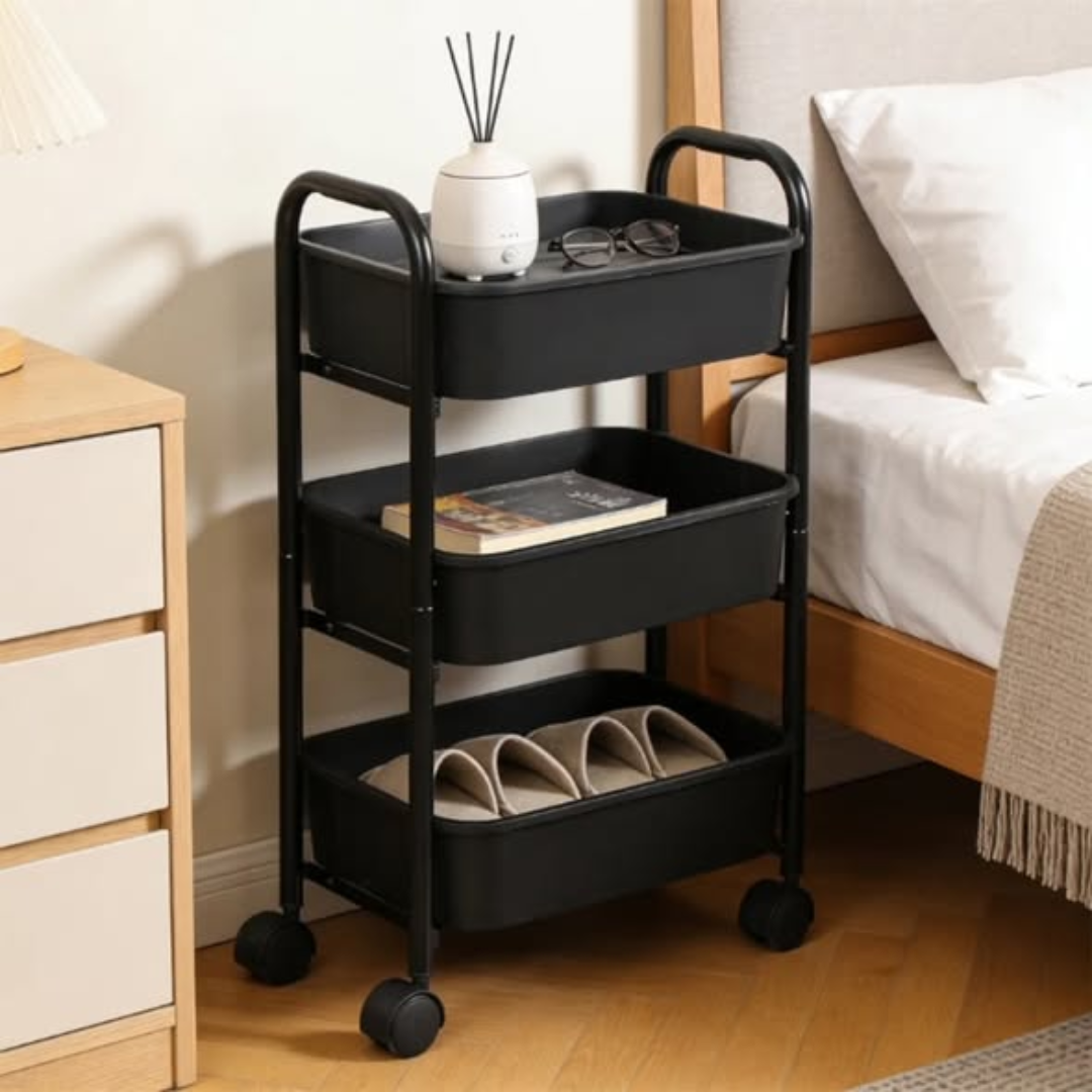 Multi-functional movable trolley storage rack