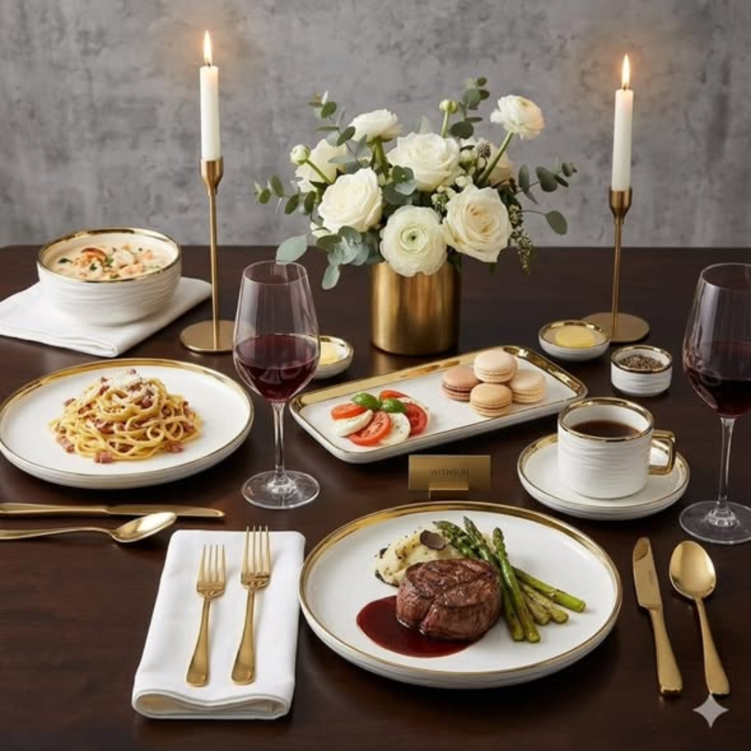 32pc Luxury Gold Ring Dinner Set