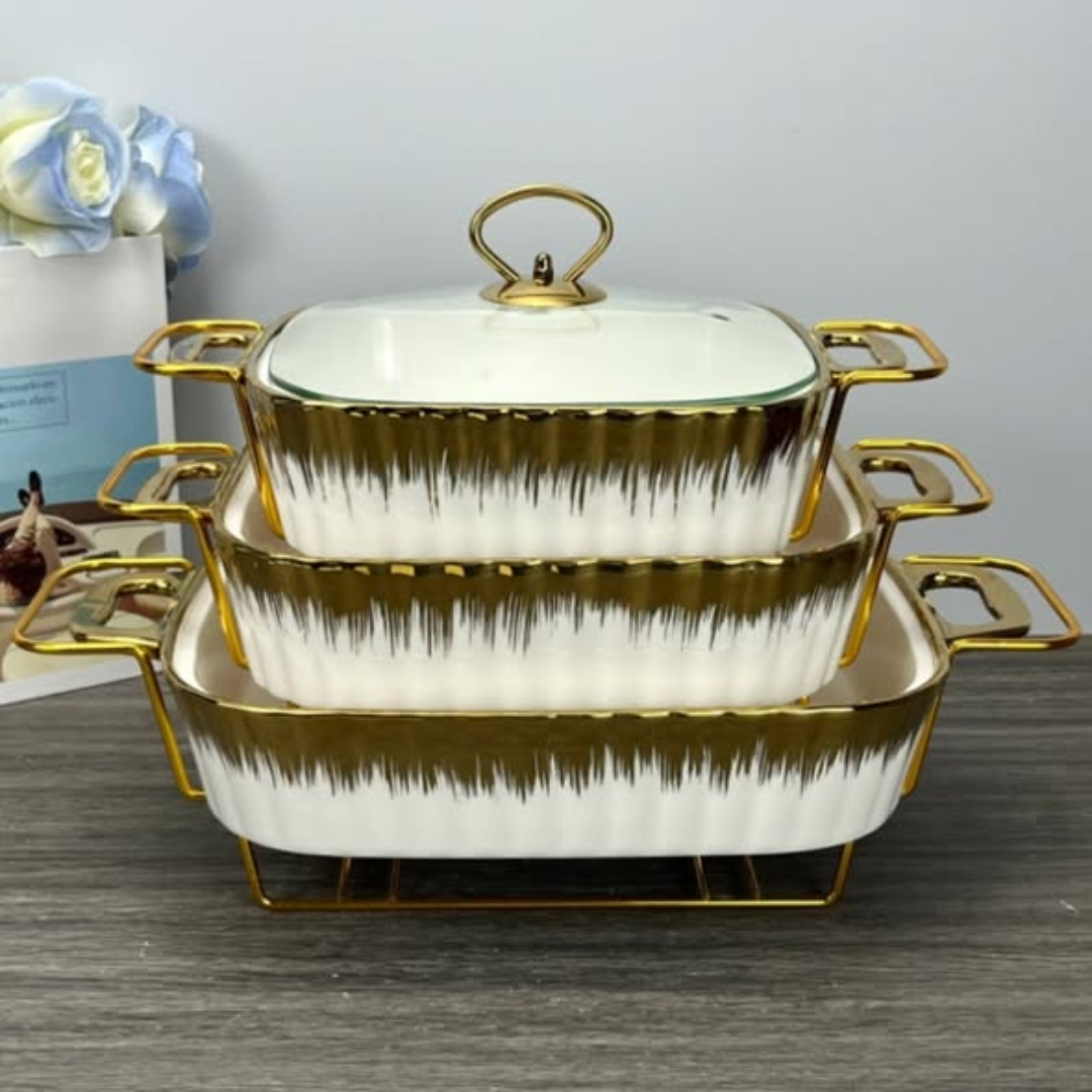 3pcs Gold Ceramic Chaffing Dish