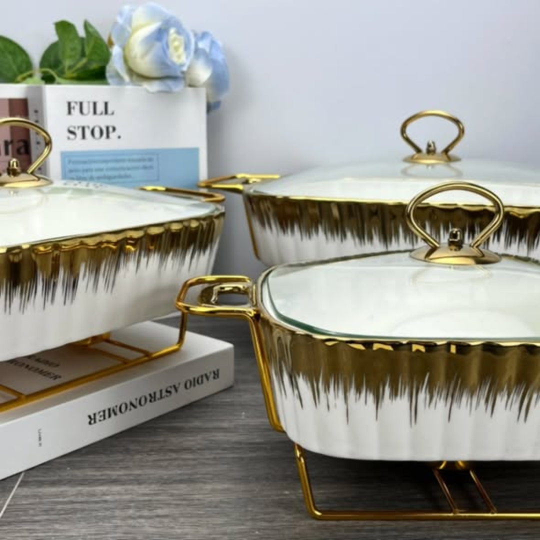 3pcs Gold Ceramic Chaffing Dish