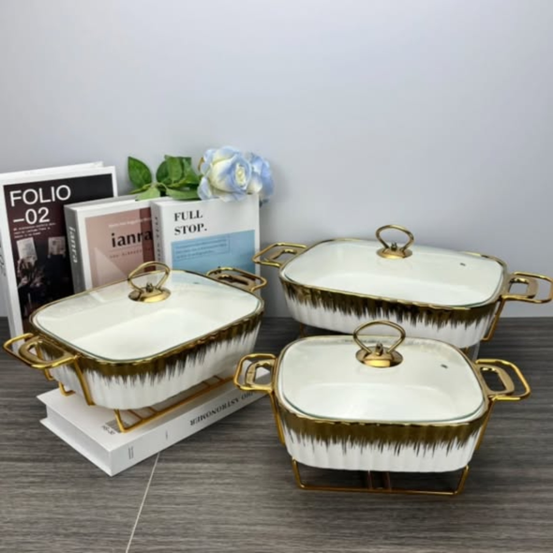 3pcs Gold Ceramic Chaffing Dish