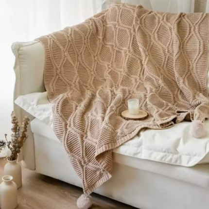 Nordic sofa cover cotton knitted with tassel end