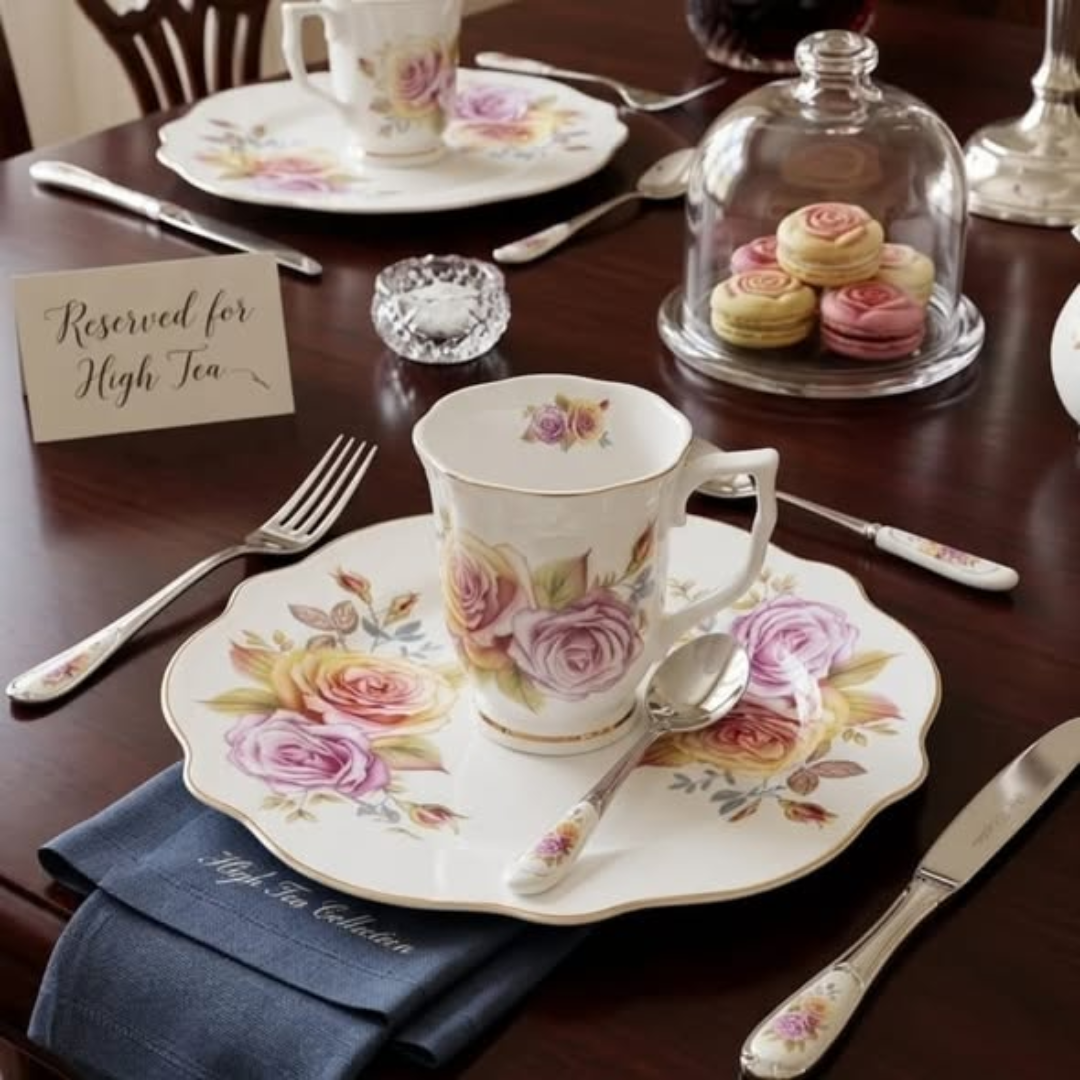 12pc Vintage Floral Set with Gold Rim