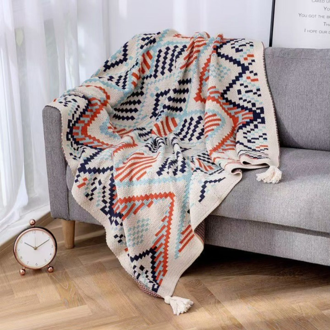 Nordic sofa cover cotton knitted with tassel end