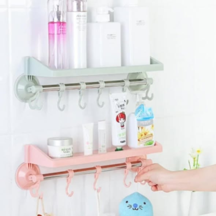 Shelves and Hook Suction Bathroom Hanger