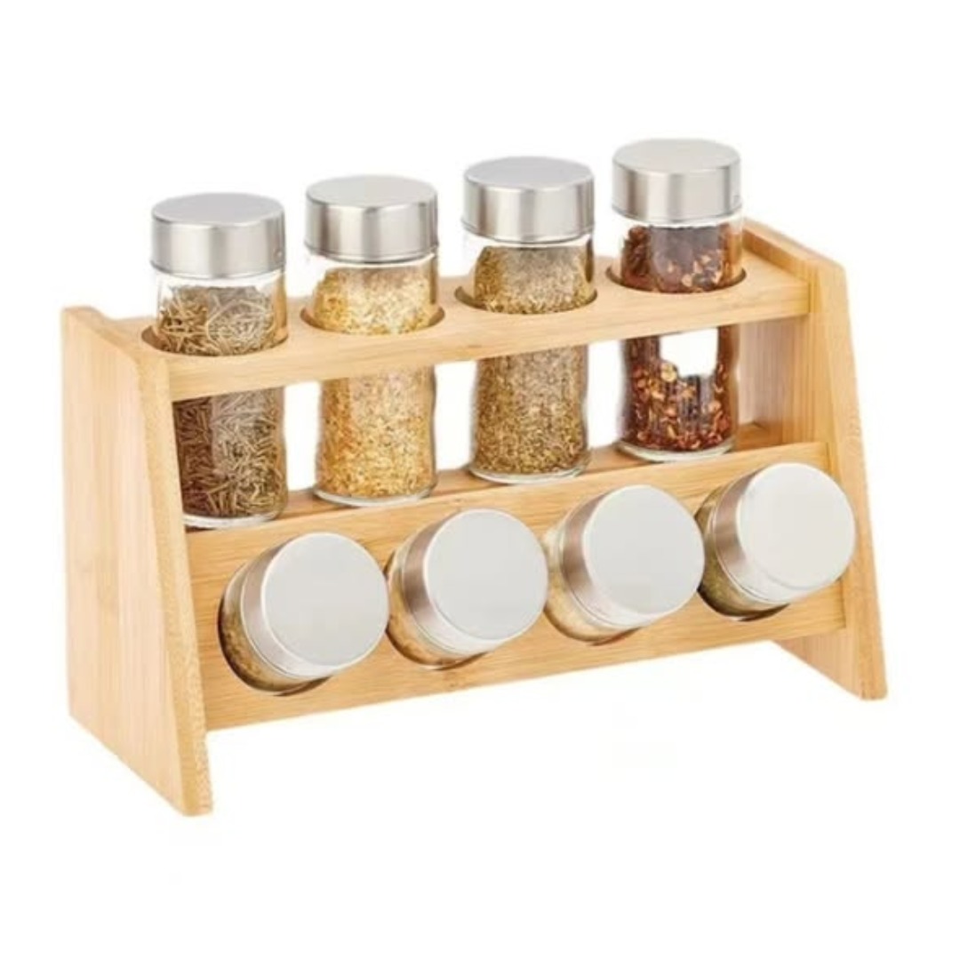 8pcs spice jar with wooden spice rack