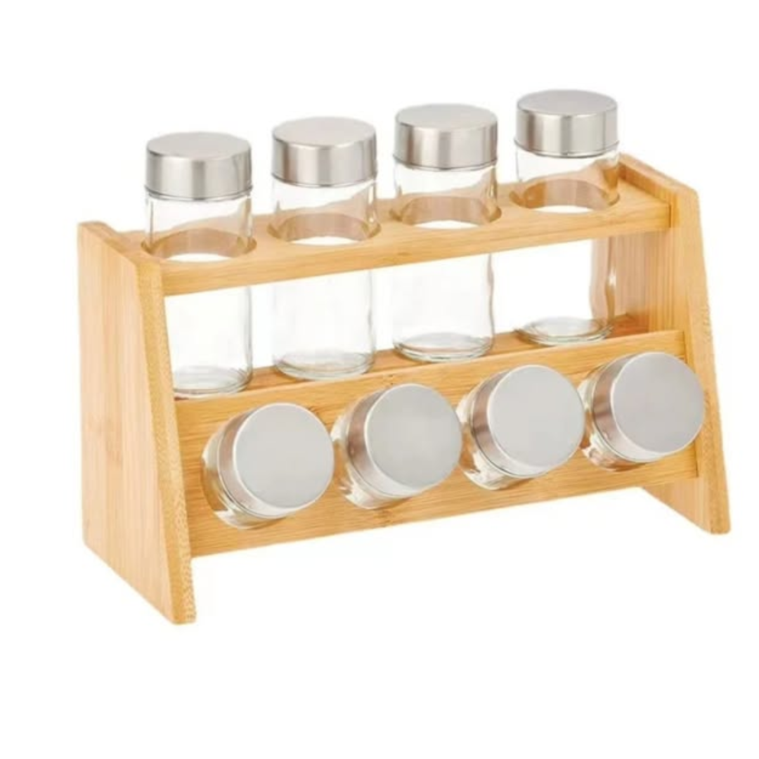 8pcs spice jar with wooden spice rack