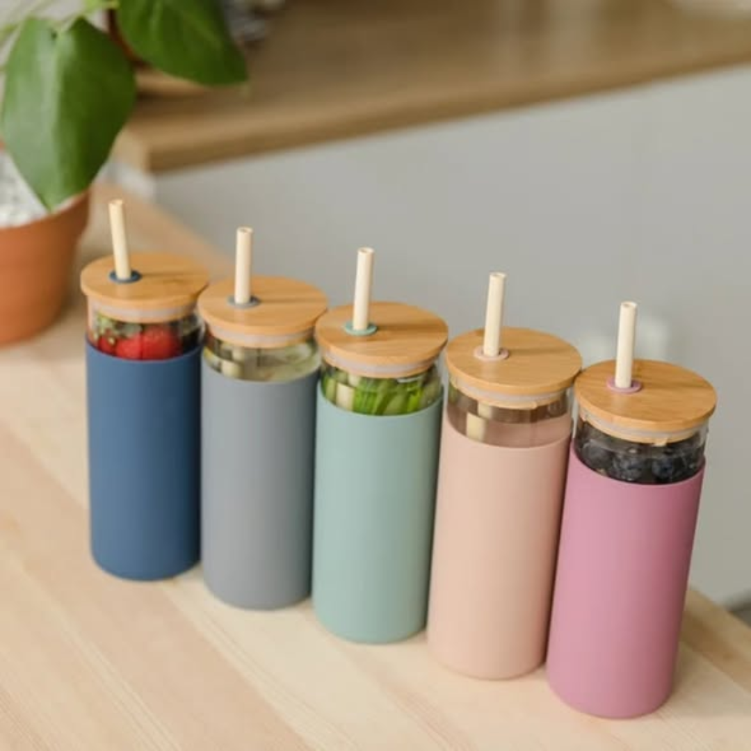 High Temperature Resistance Tumblers with Bamboo Straws