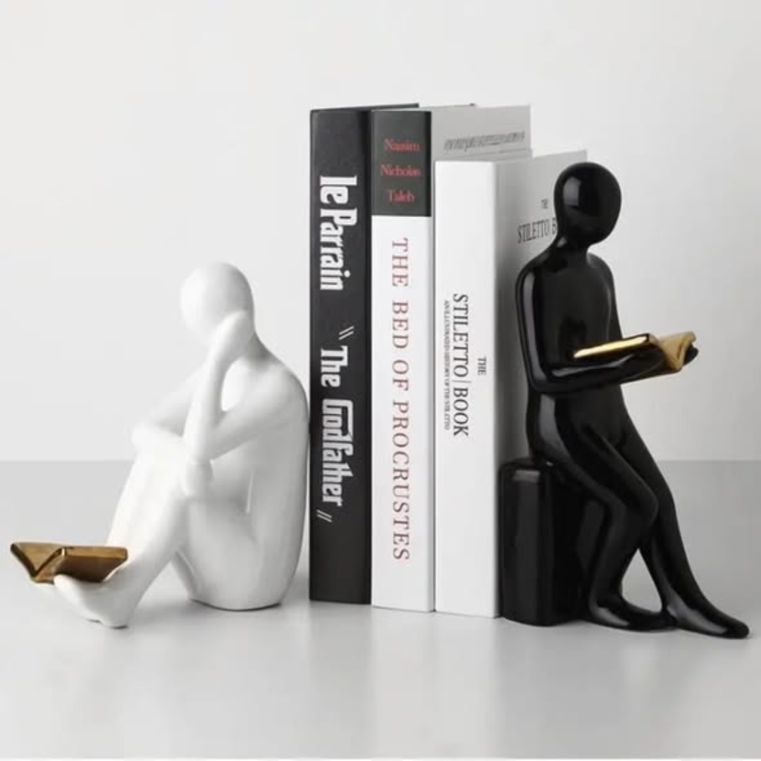 Ceramic bookends reader shape sculptures