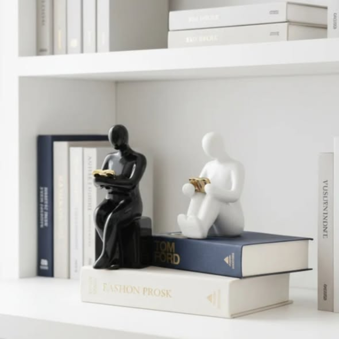Ceramic bookends reader shape sculptures