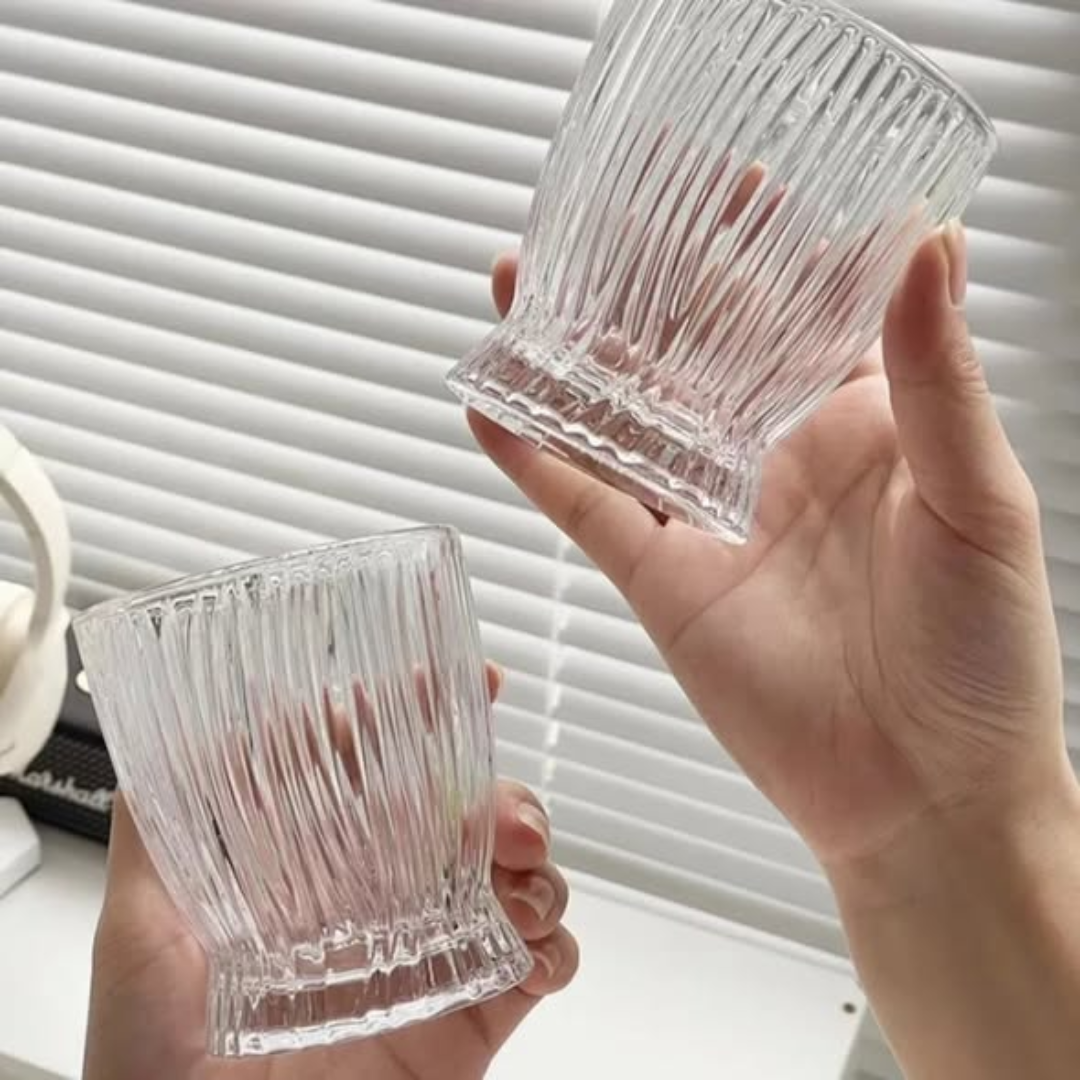 Vertical stripe water glass set with tray