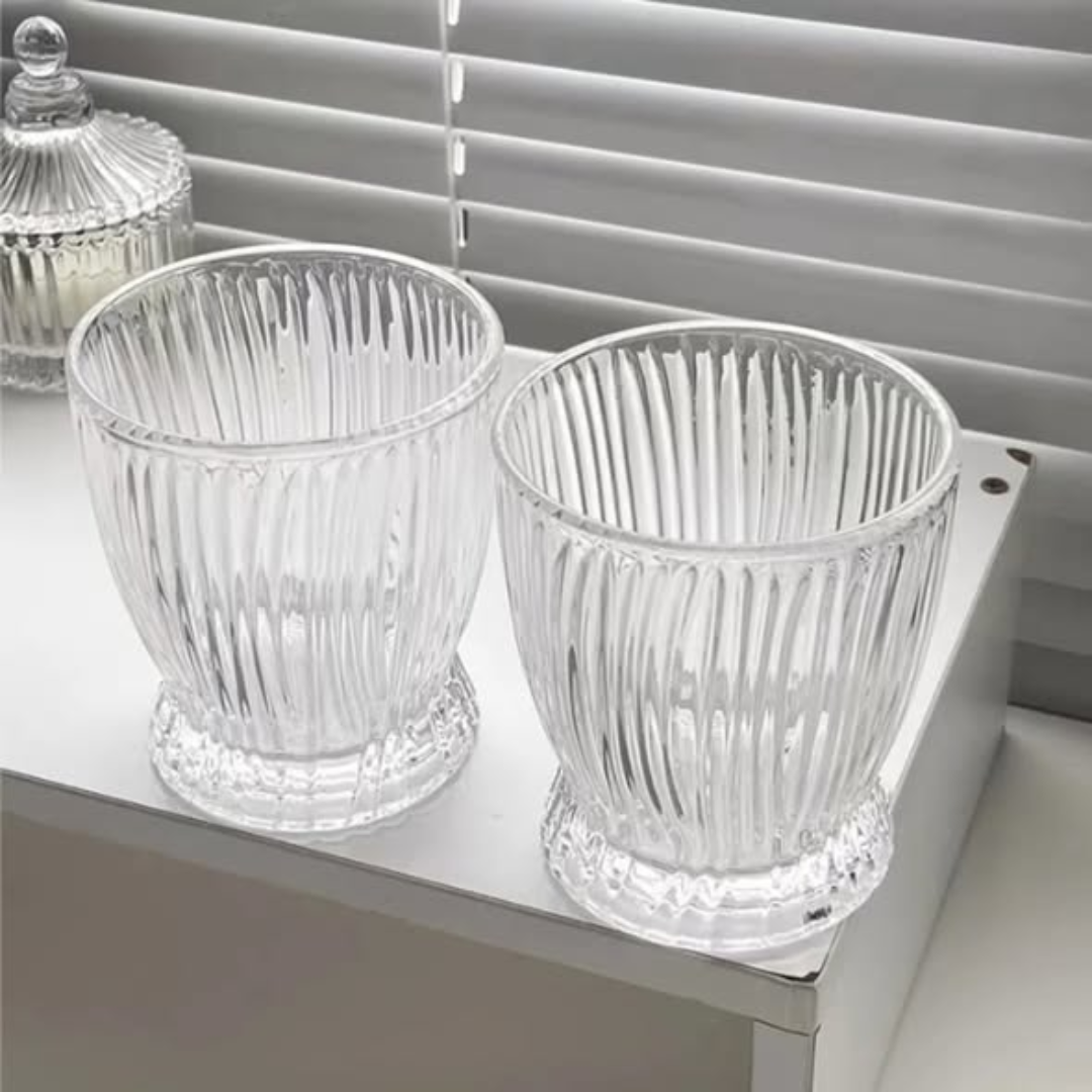 Vertical stripe water glass set with tray