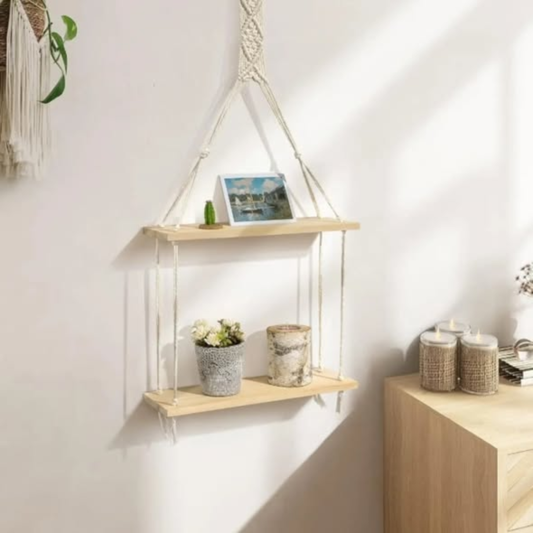 New Macrame Hanging floating Shelf Wall