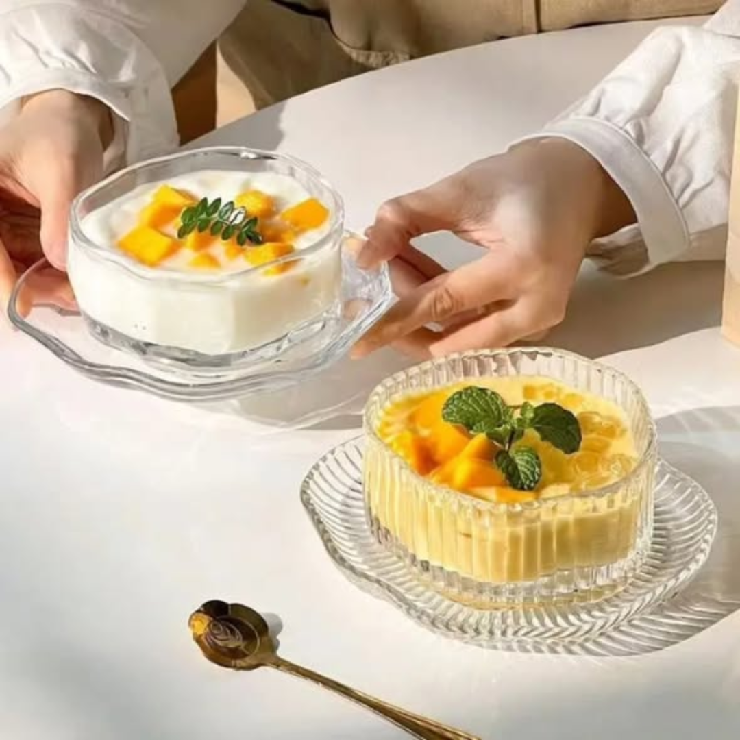 Cloud Glass Irregular Dessert Bowl and Dish Set