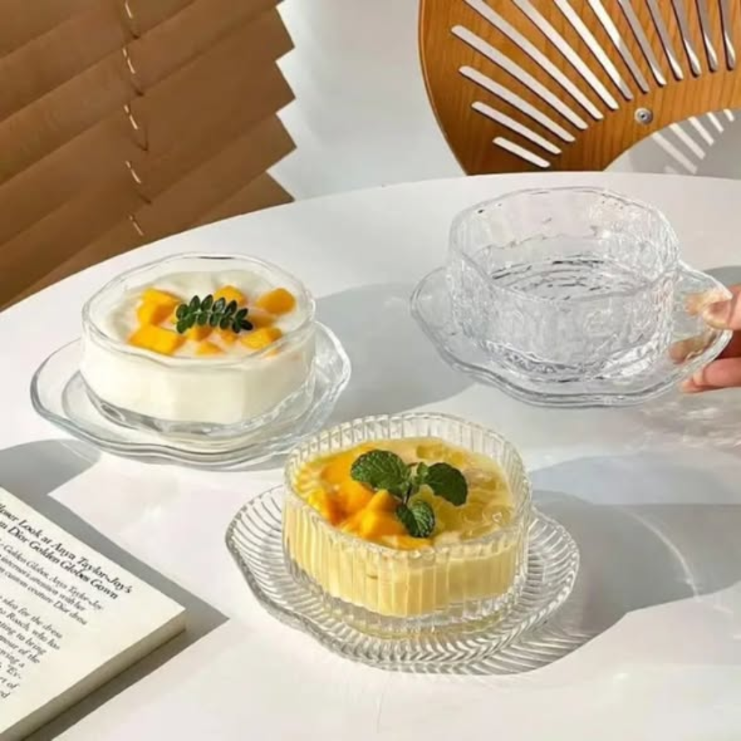 Cloud Glass Irregular Dessert Bowl and Dish Set