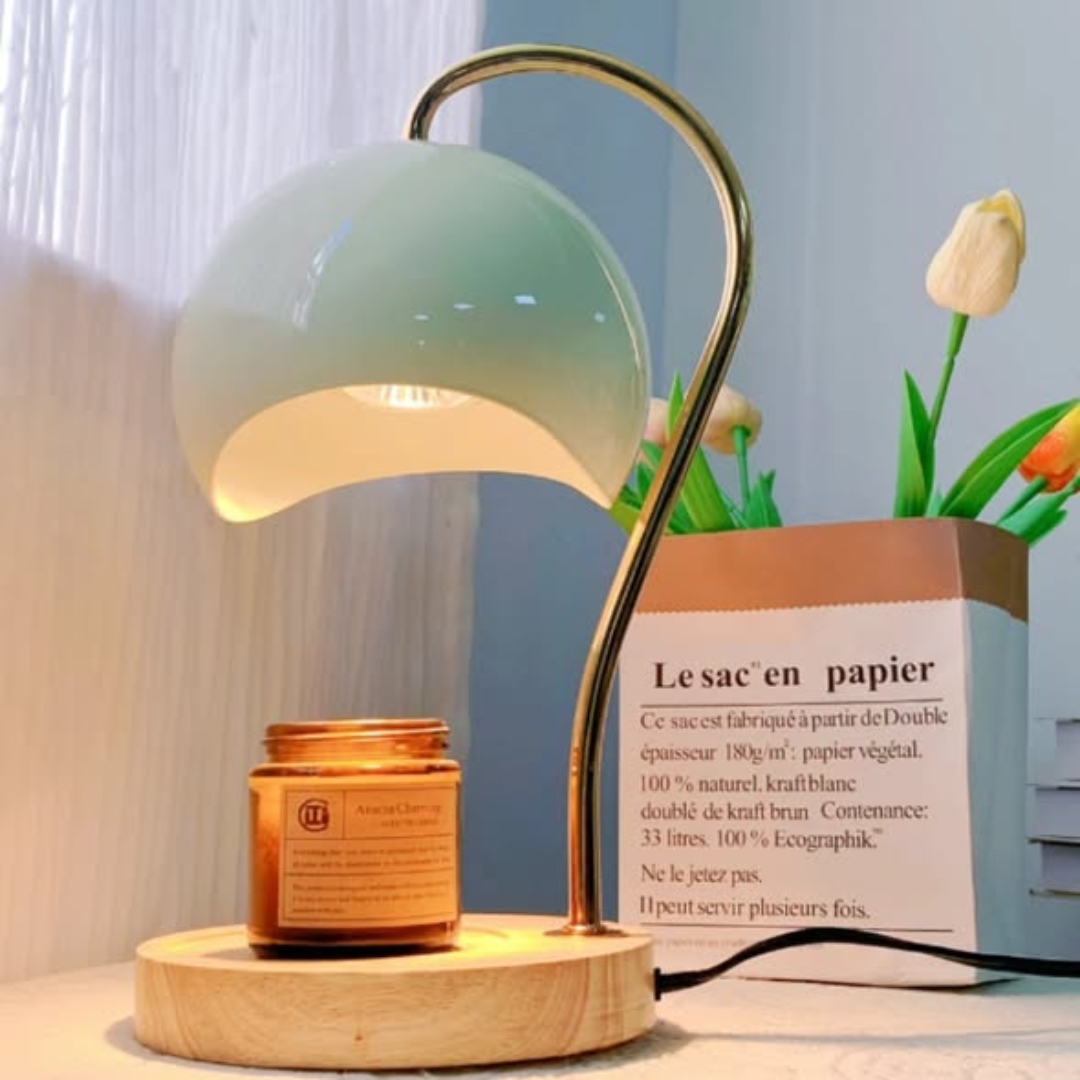 Green Electric Candle Warmer with Wooden Base