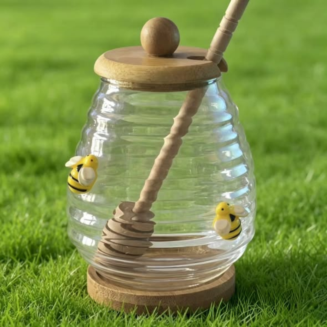 Honey Canister Container with Lid and Stirring Rod