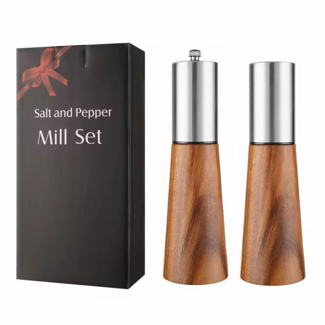 Silver Bamboo Pepper and Salt Grinder Set