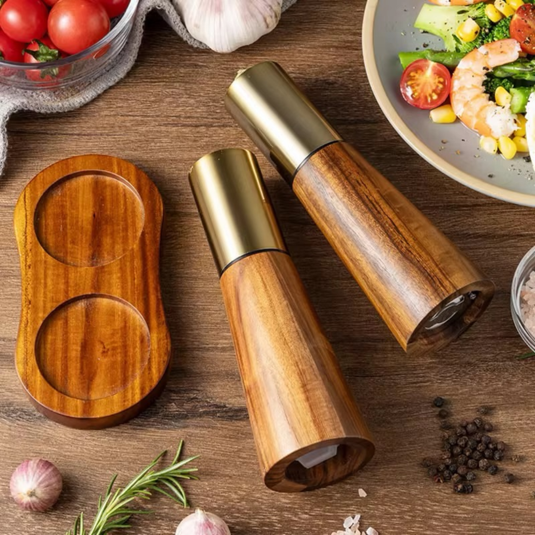 Gold Bamboo Pepper and Salt Grinder Set