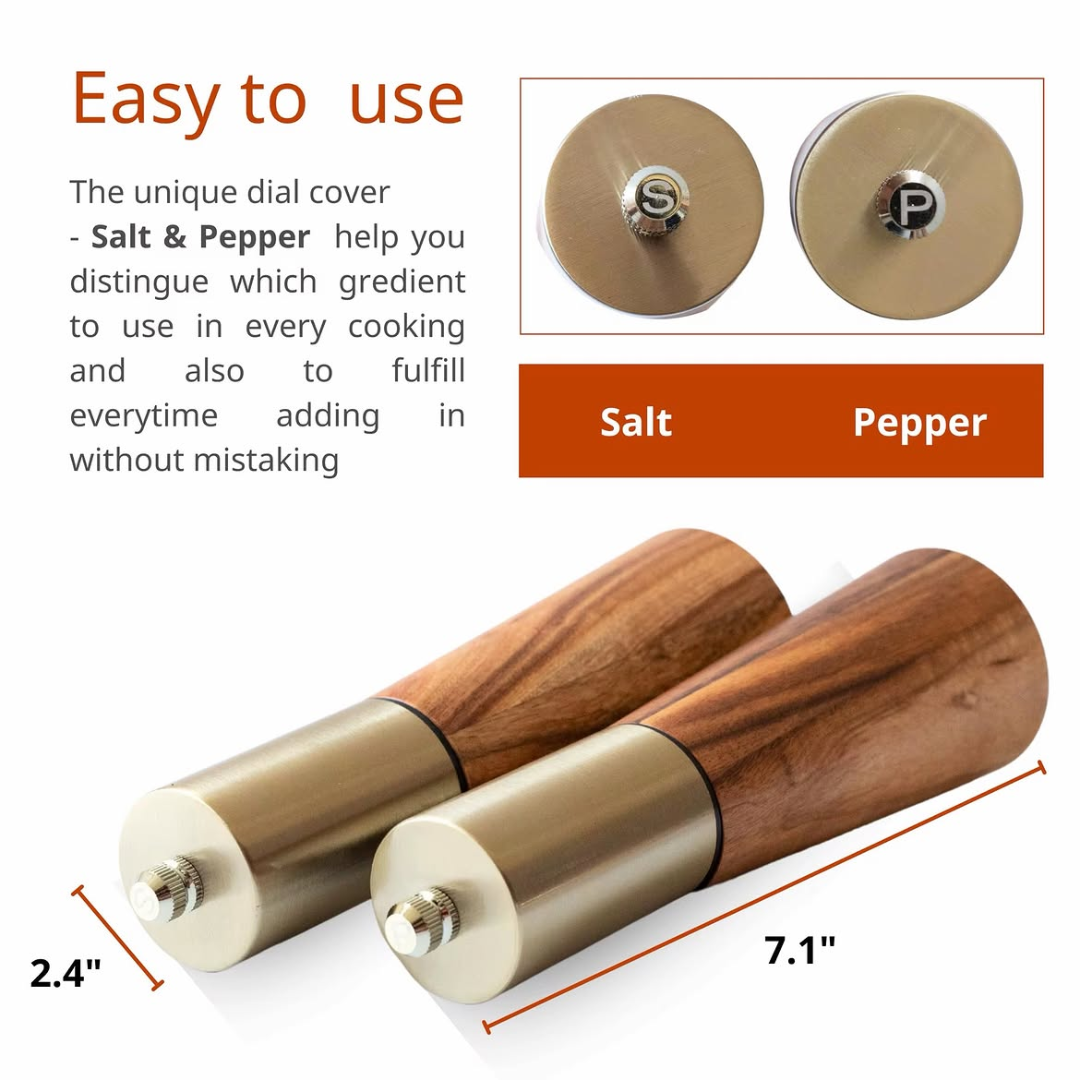 Bamboo Pepper and Salt Grinder Set