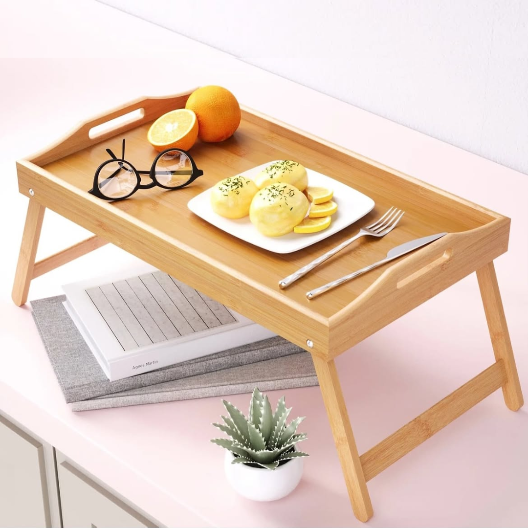 Brown Foldable Bamboo Bed Tray