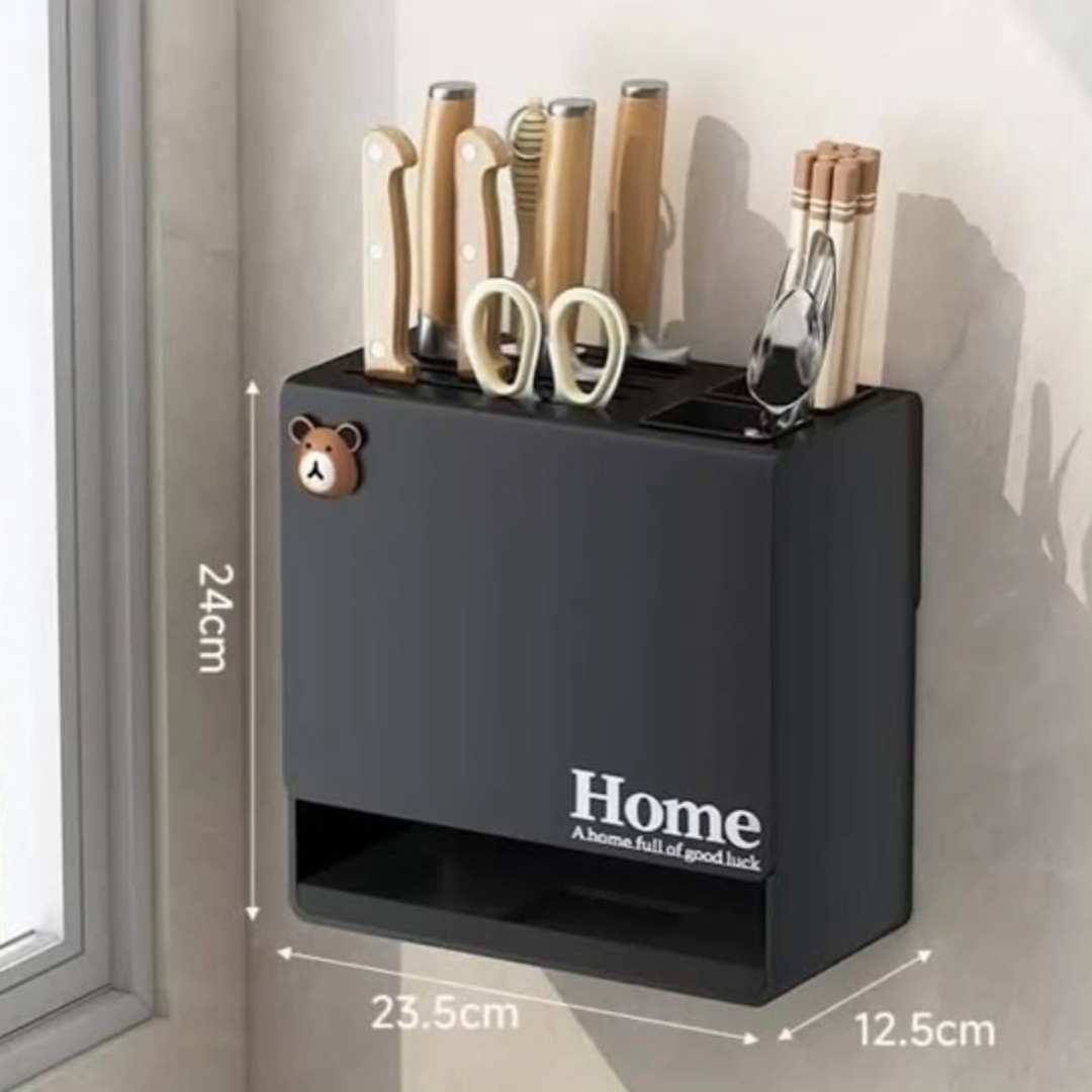 Wall-Mounted Multi-Functional Knife Rack and Chopstick Holder