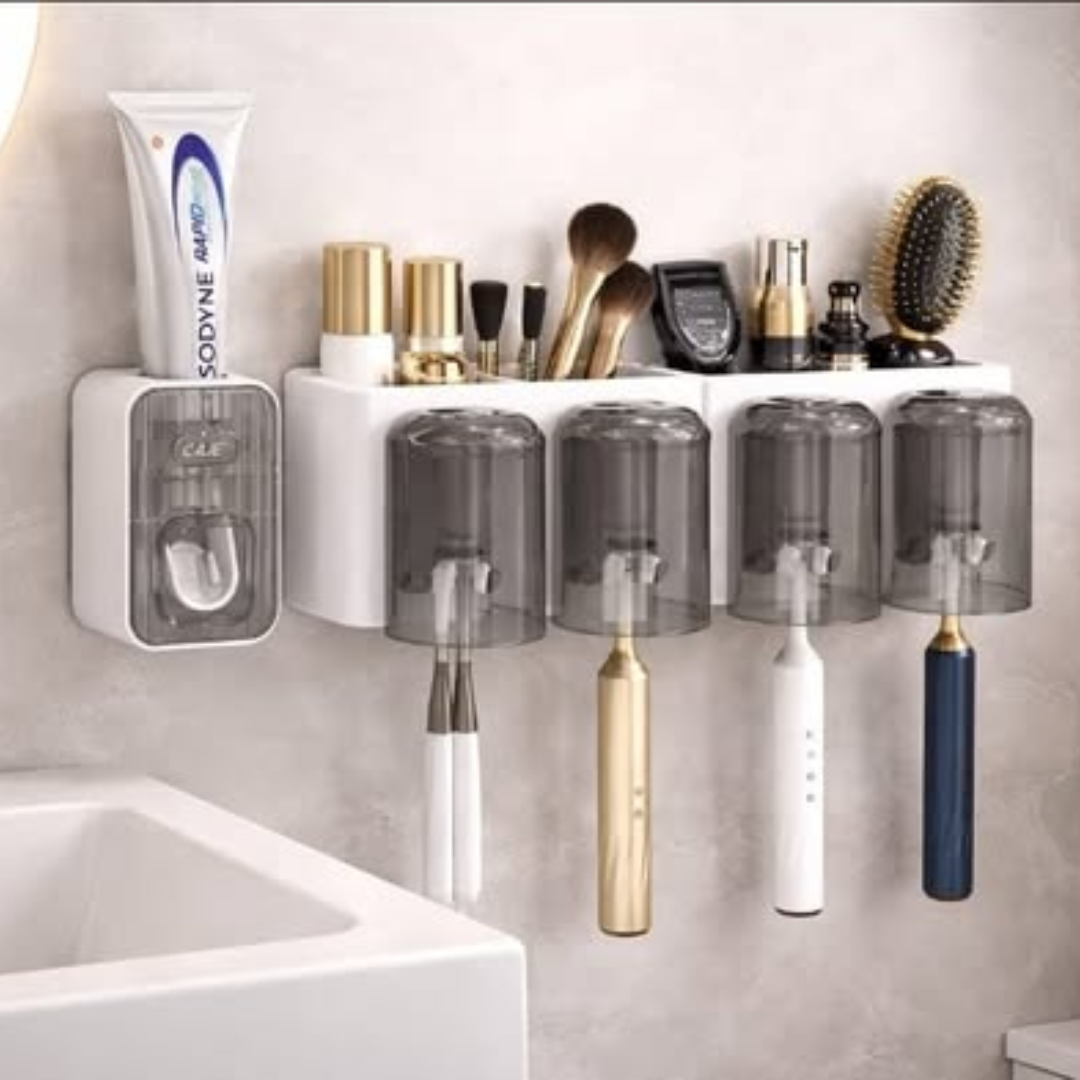 Toothbrush Holder / Toothpaste Dispenser With 4 Cups