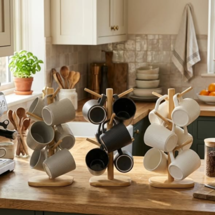 6Pcs Plain Ribbed Mug Set