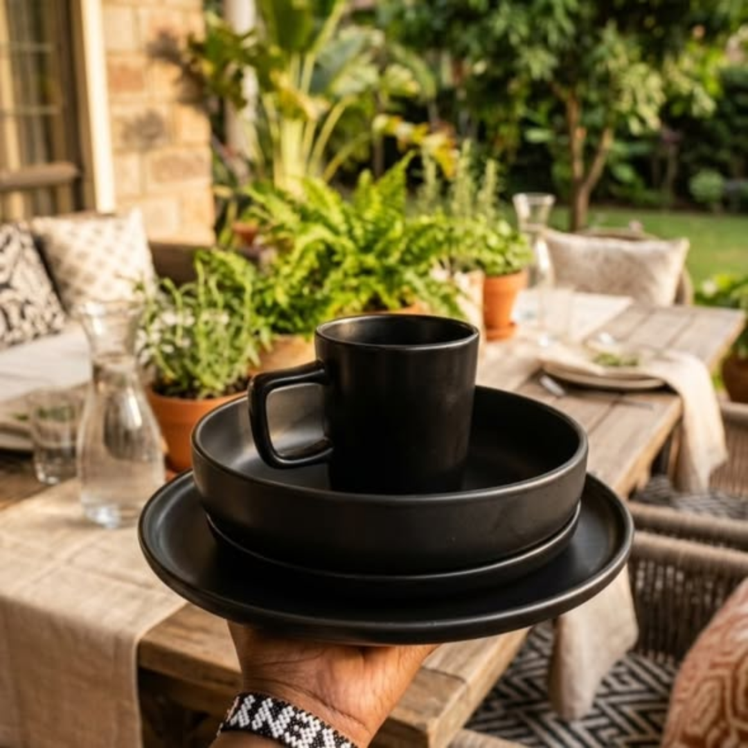 24Pc Matte Black Dinner Set